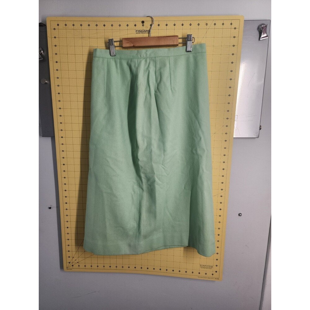 Vtg 50s Lt Green Wool Pencil Straight Skirt Fashions by Lampl Sz Med Kick Pleat